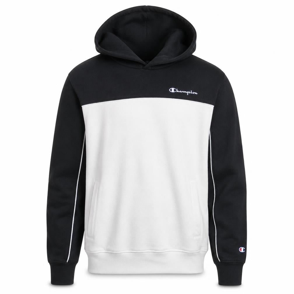 Front view of Champion Men's Black & White Small Pullover Hoodie Jumper