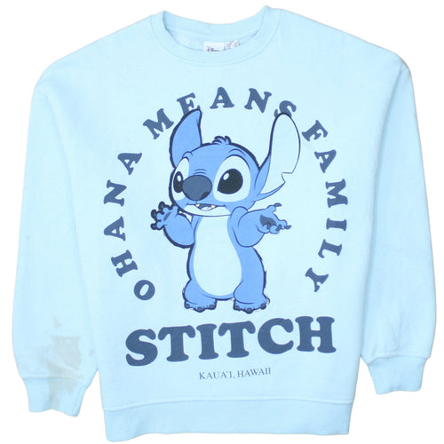 Disney Women Blue Stitch Sweatshirt 2XS Ohana Means Family Pullover