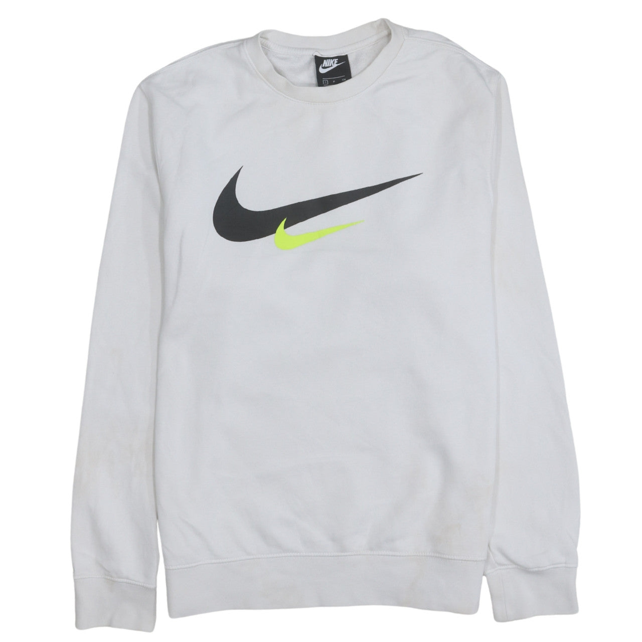 Nike Men's White Small Logo Pullover Sweatshirt Crew Neck