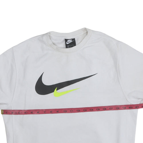 Nike Men's White Small Logo Pullover Sweatshirt Crew Neck