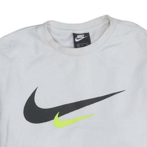 Nike Men's White Small Logo Pullover Sweatshirt Crew Neck