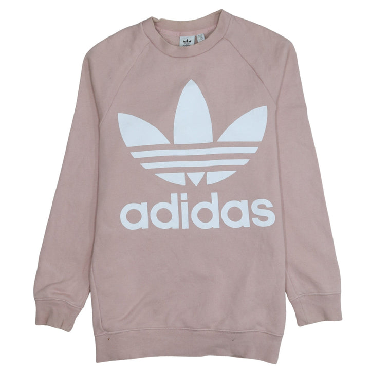 Adidas Womens Pink Crew Neck Pullover Sweatshirt UK 6 XS Logo Print