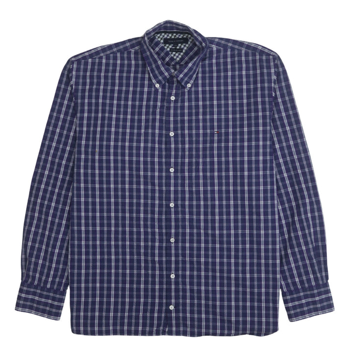 Tommy Hilfiger Men’s Blue Checked 2XL Long Sleeve Button-Up Shirt
