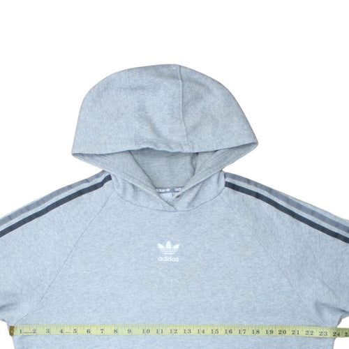 Adidas Mens Grey Pullover Hoodie Small Logo Fleece Sweatshirt