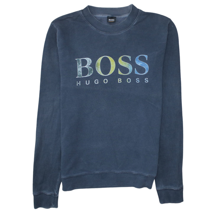Hugo Boss Men's Blue Logo Crew Neck Cotton Sweatshirt Size M