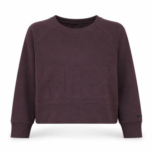 Front view of Nike Women’s Burgundy Dri-Fit Pullover Sweatshirt, size S, Crew Neck