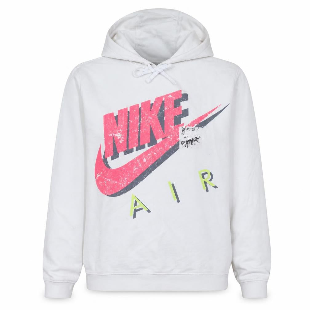 Front view of Nike Women’s White Hoodie Large Graphic Print Pullover Cotton Blend