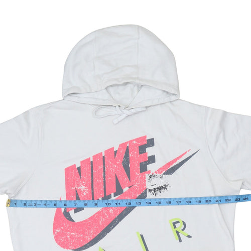 Nike Women’s White Hoodie Large Graphic Print Pullover Cotton Blend