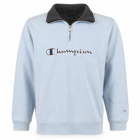 Front view of Champion Men's Blue 1/4 Zip Pullover Sweatshirt, size S