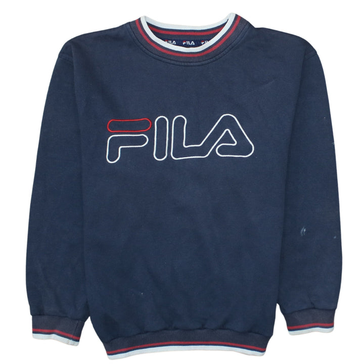 Fila Womens Navy Blue Logo Sweatshirt Size 6 Classic Pullover