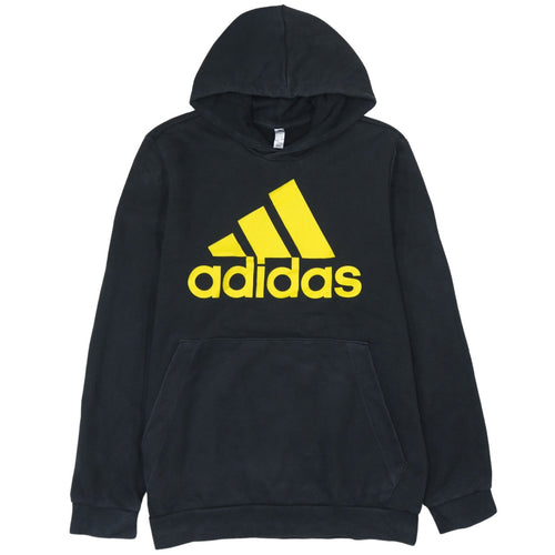 Adidas Men's Black XL Pullover Hoodie with Yellow Logo Print