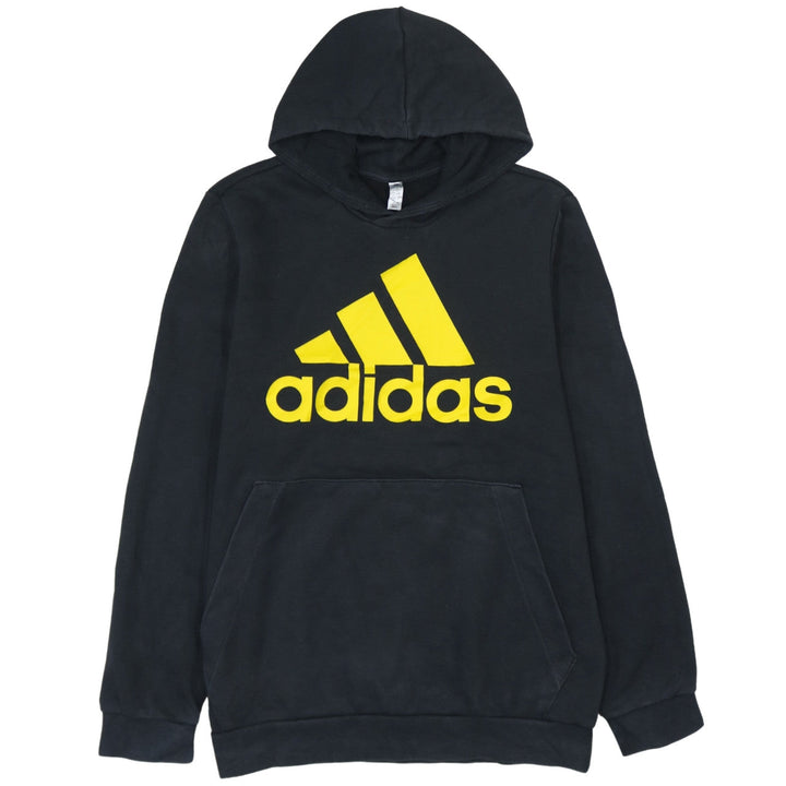 Adidas Men's Black XL Pullover Hoodie with Yellow Logo Print