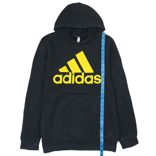 Adidas Men's Black XL Pullover Hoodie with Yellow Logo Print