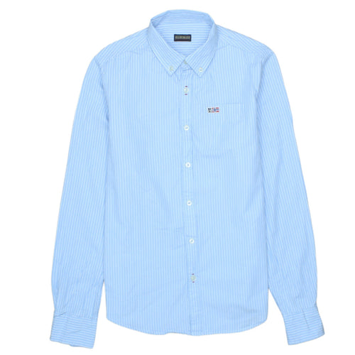 Napapijri Men's Blue Striped Button-Down Cotton Shirt Size S