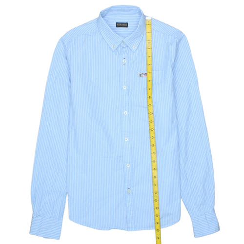Napapijri Men's Blue Striped Button-Down Cotton Shirt Size S