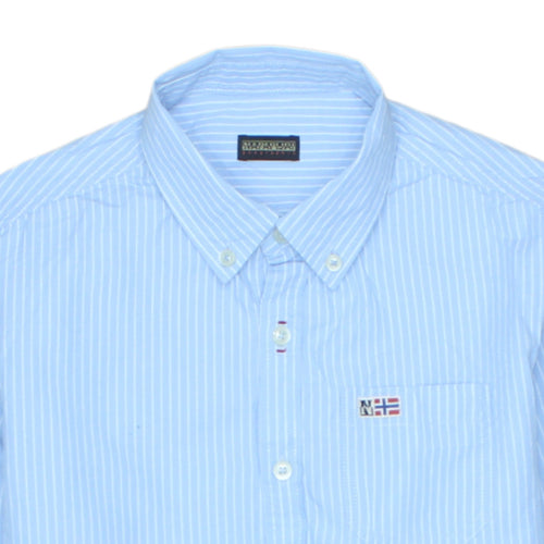 Napapijri Men's Blue Striped Button-Down Cotton Shirt Size S