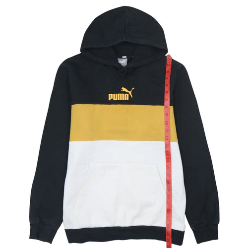 Puma Men’s Black Yellow White Colour Block Pullover Hoodie Small