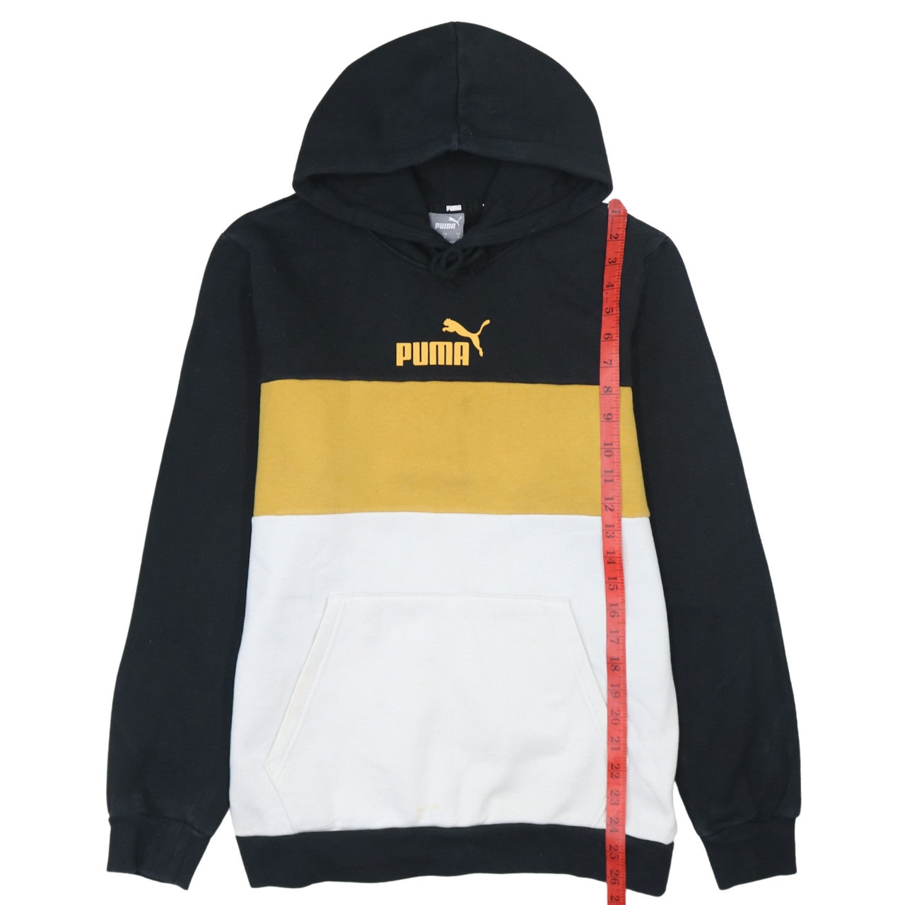 Puma Men’s Black Yellow White Colour Block Pullover Hoodie Small