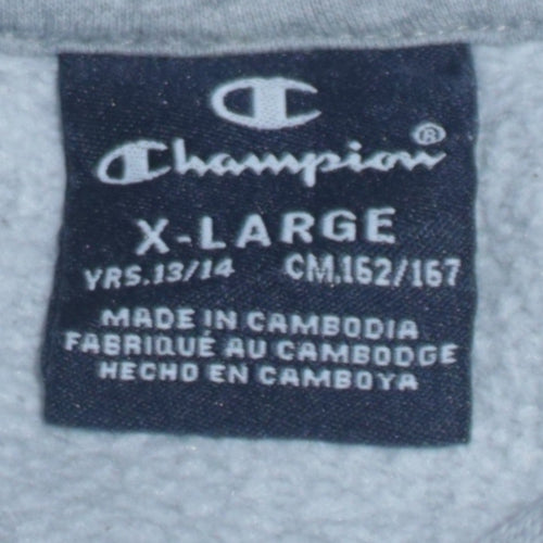 Champion Boys Grey Pullover Hoodie XL 13-14 Years Cotton Blend Logo Sweatshirt