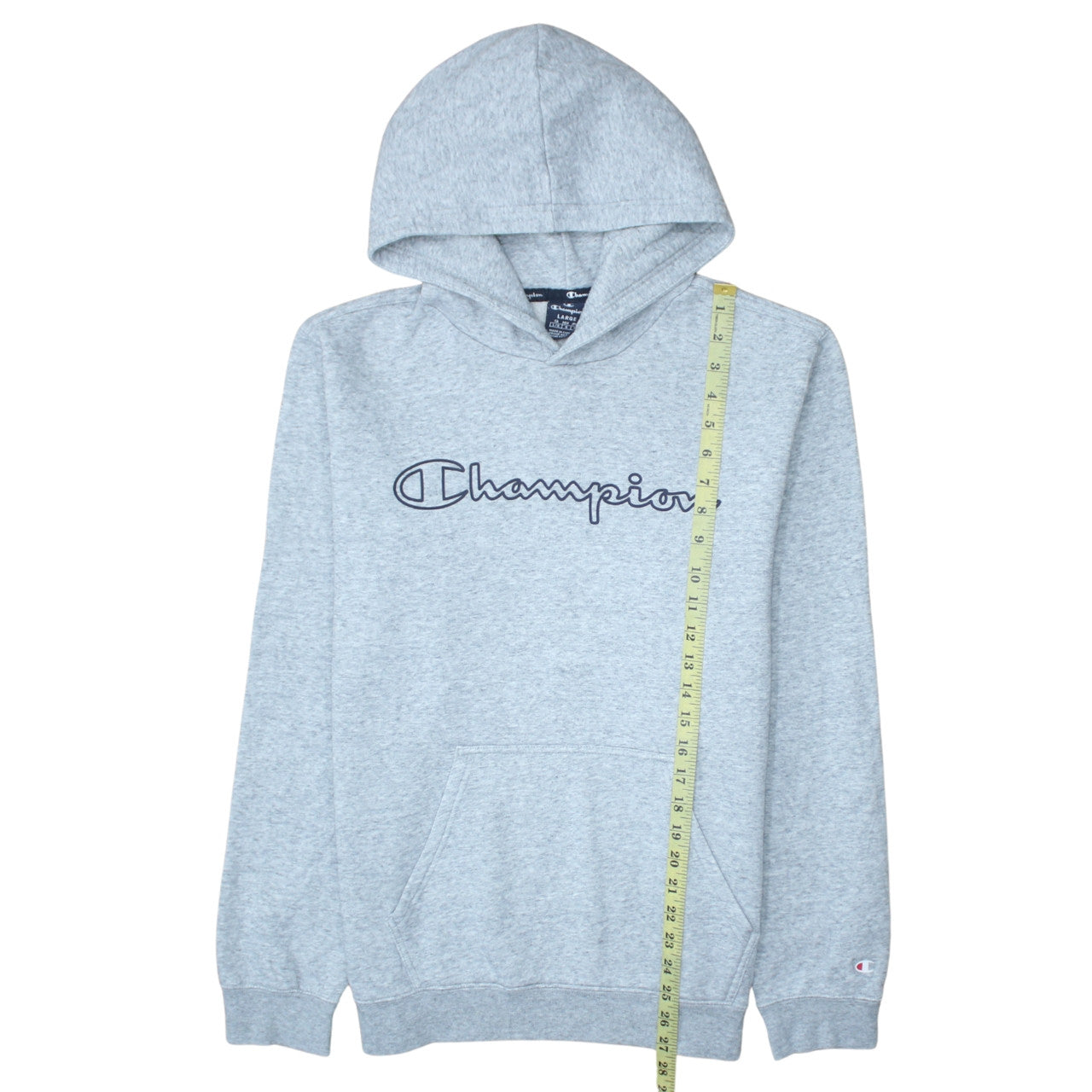Champion Men Grey Pullover Hoodie L Regular Fleece Sports Logo