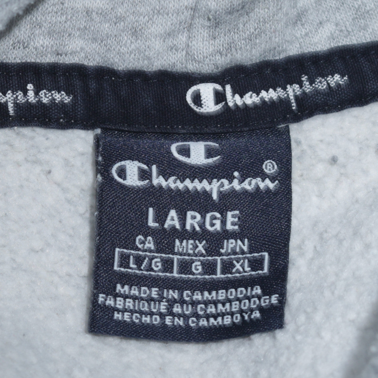 Champion Men Grey Pullover Hoodie L Regular Fleece Sports Logo