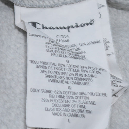 Champion Men Grey Pullover Hoodie L Regular Fleece Sports Logo