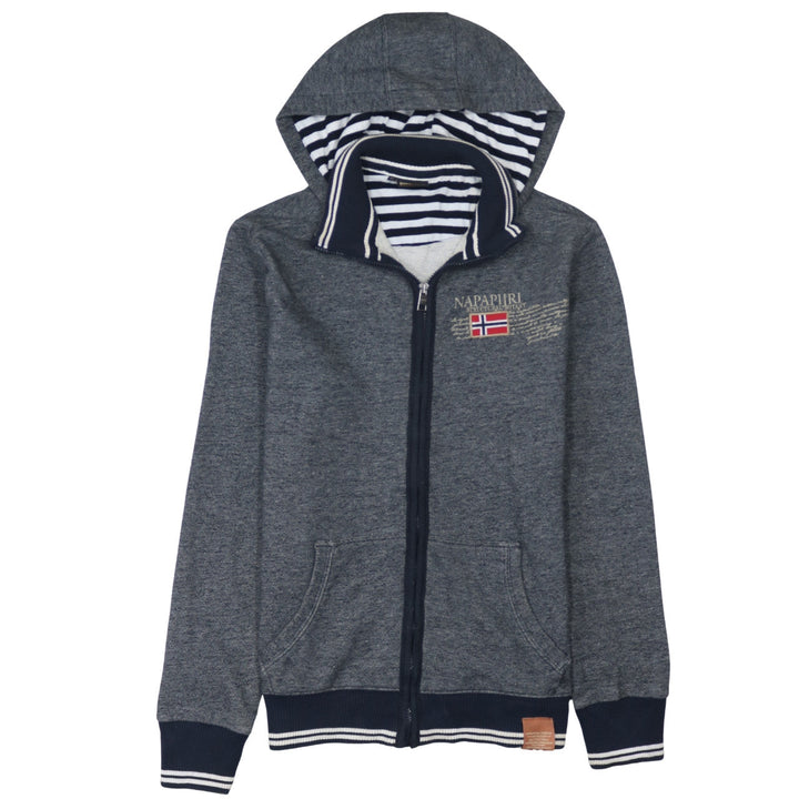 Napapijri Men's Grey Full Zip Hoodie XL Logo Outdoor Style