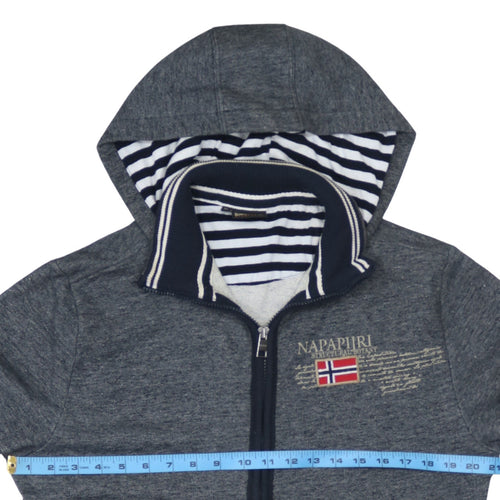Napapijri Men's Grey Full Zip Hoodie XL Logo Outdoor Style