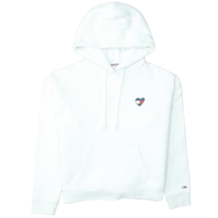 Tommy Jeans Women White Cotton Hooded Pullover Sweatshirt M