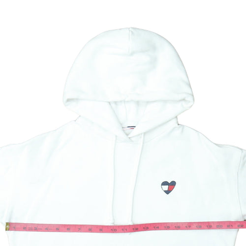 Tommy Jeans Women White Cotton Hooded Pullover Sweatshirt M
