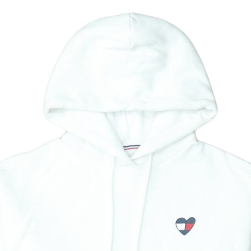 Tommy Jeans Women White Cotton Hooded Pullover Sweatshirt M