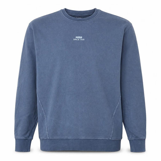 Front view of Puma Men's Blue Crew Neck Sweatshirt, size S, Pullover Logo