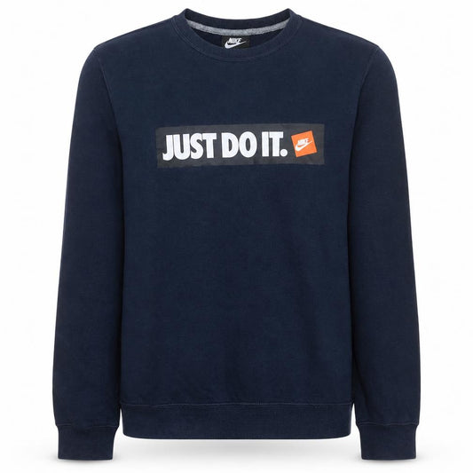 Front view of Nike Men's Blue Just Do It Crew Neck Pullover Sweatshirt, size S
