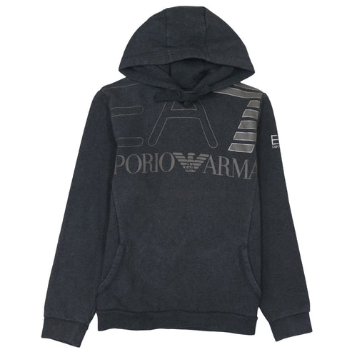Emporio Armani EA7 Mens Black Pullover Hoodie Size M Graphic Logo Fleece