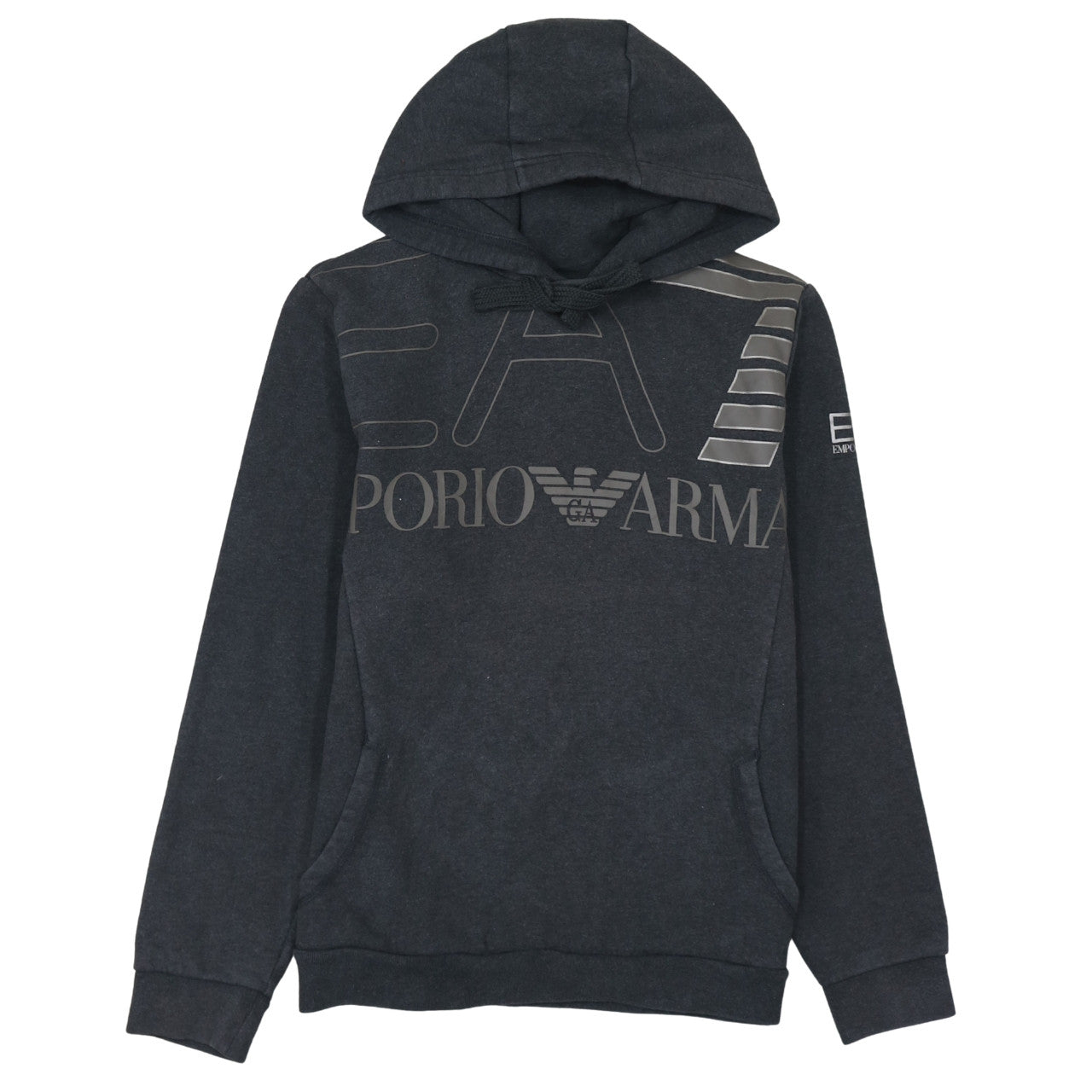 Emporio Armani EA7 Mens Black Pullover Hoodie Size M Graphic Logo Fleece