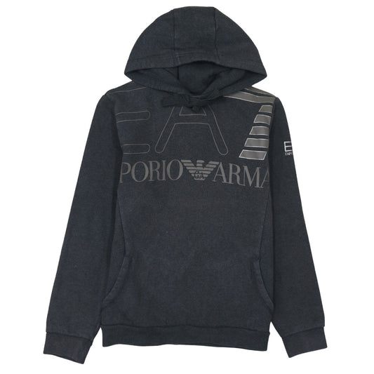 Emporio Armani EA7 Mens Black Pullover Hoodie Size M Graphic Logo Fleece