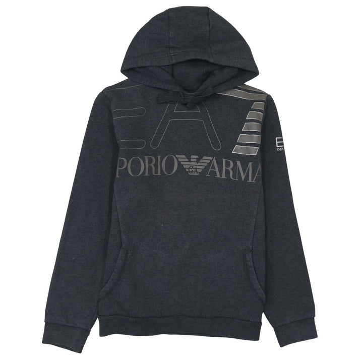 Emporio Armani EA7 Mens Black Pullover Hoodie Size M Graphic Logo Fleece