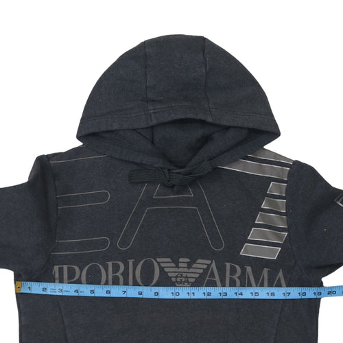 Emporio Armani EA7 Mens Black Pullover Hoodie Size M Graphic Logo Fleece