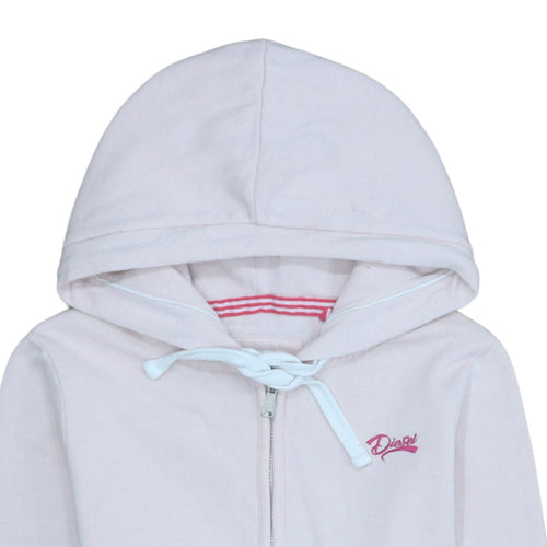 Diesel Unisex White Full Zip Hoodie M Cotton Fleece