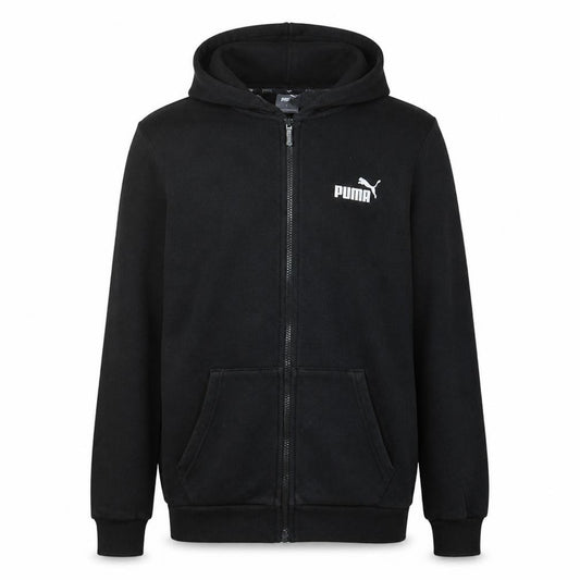 Front view of Puma Men's Black Full Zip Hoodie, size M, Sportswear