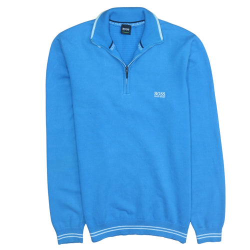 Hugo Boss Men Blue Cotton 1/2 Zip Jumper Size M Casual Knitwear