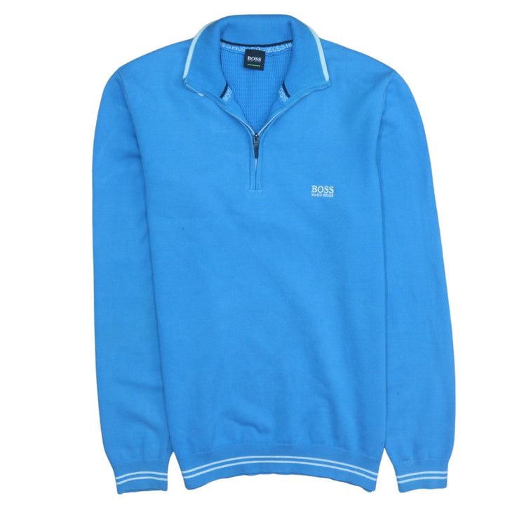 Hugo Boss Men Blue Cotton 1/2 Zip Jumper Size M Casual Knitwear