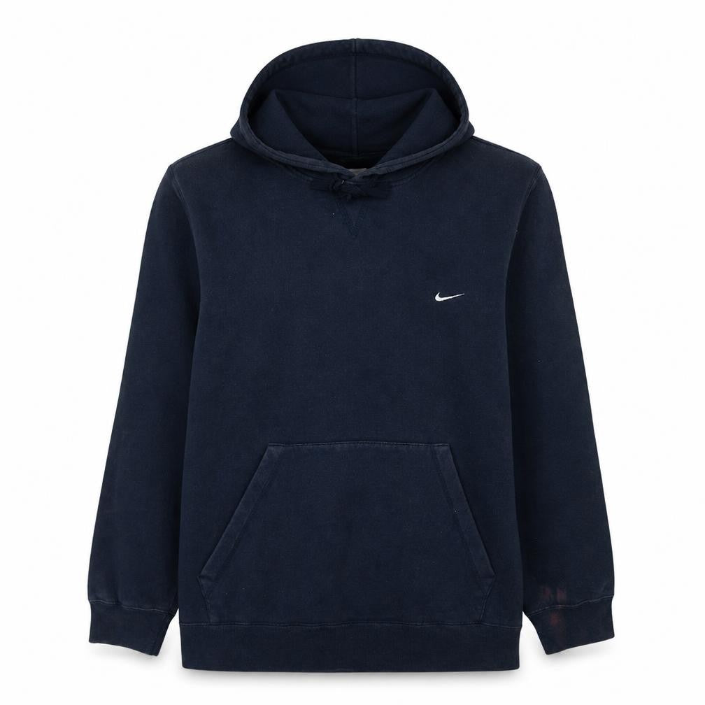 Front view of Nike Men Blue Pullover Hoodie Embroidered Logo Fleece, size M