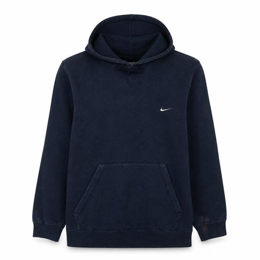 Front view of Nike Men Blue Pullover Hoodie Embroidered Logo Fleece, size M