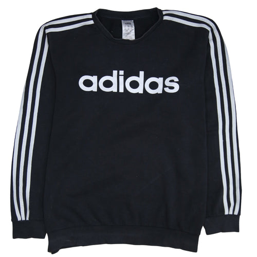 Adidas Mens Black XL Crew Neck Pullover Sweatshirt with Logo Trim