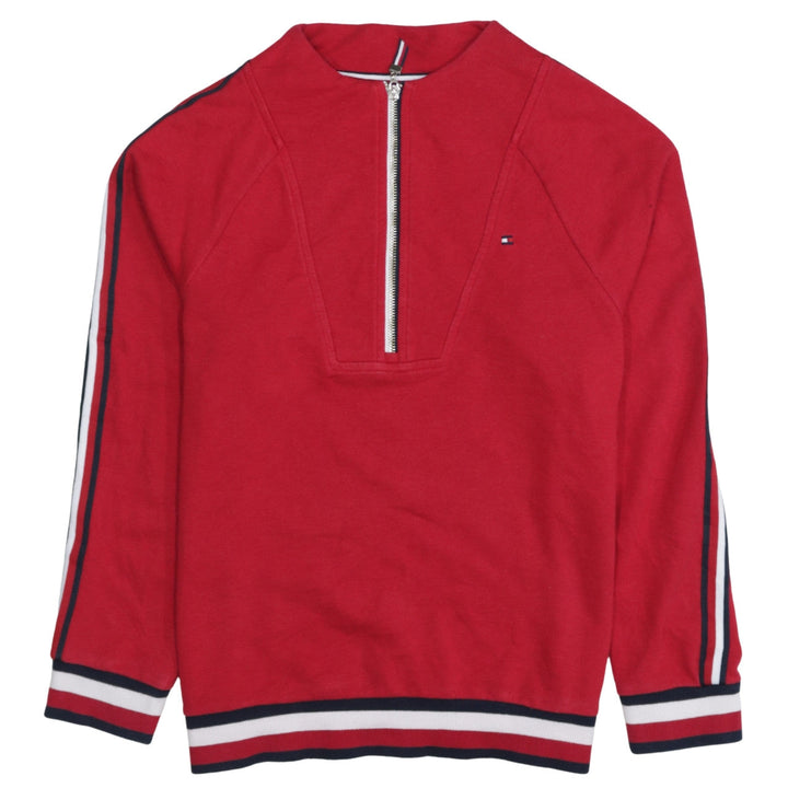 Tommy Hilfiger Womens Red 1/2 Zip Sweatshirt M Cotton Logo Trim