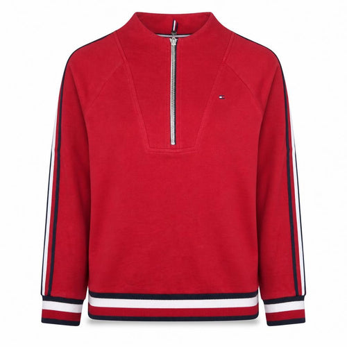 Tommy Hilfiger Womens Red 1/2 Zip Sweatshirt M Cotton Logo Trim