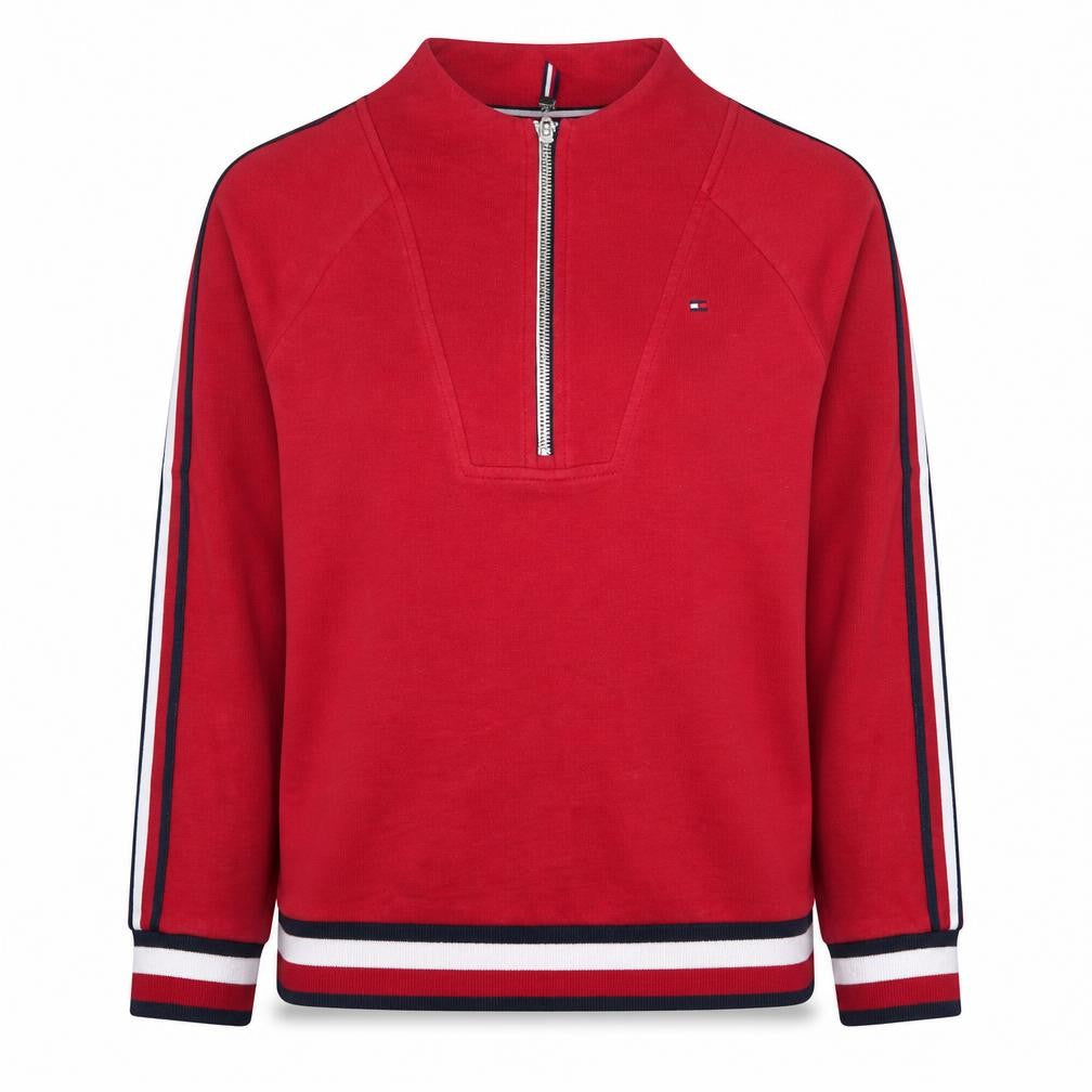 Tommy Hilfiger Womens Red 1/2 Zip Sweatshirt M Cotton Logo Trim
