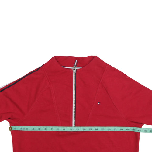 Tommy Hilfiger Womens Red 1/2 Zip Sweatshirt M Cotton Logo Trim