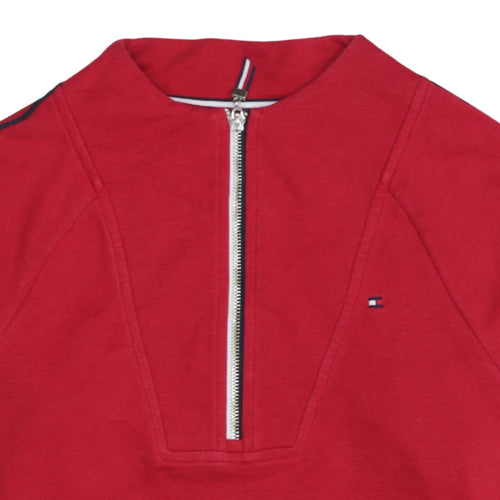 Tommy Hilfiger Womens Red 1/2 Zip Sweatshirt M Cotton Logo Trim